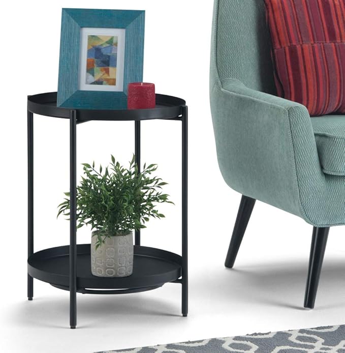 SIMPLIHOME Monet Industrial 17 inch Wide Metal End Table in Black for the Living Room and Bedroom