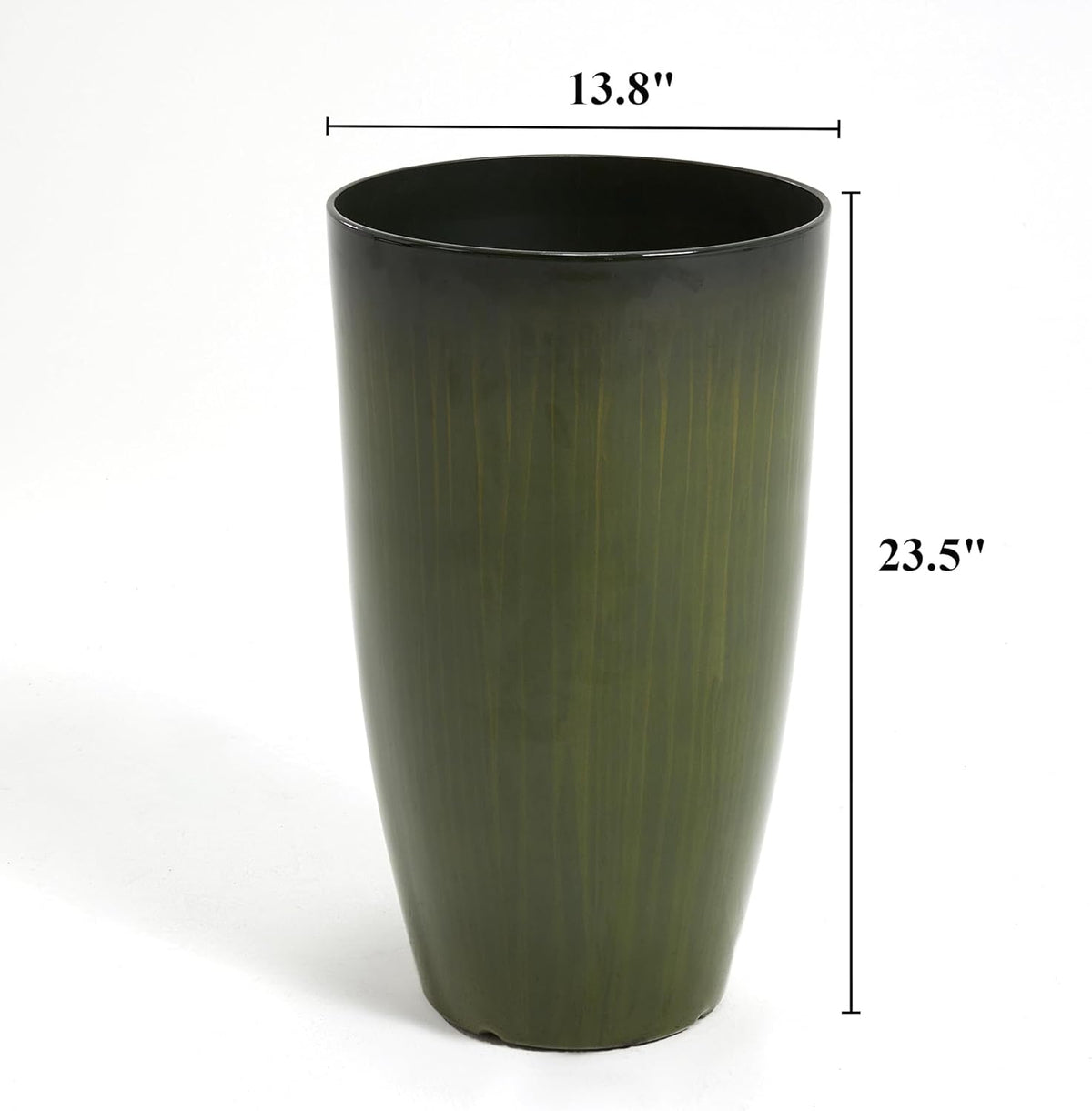 Worth Garden 23.5" H. Large Plastic Planters - Set of 2 Gradient Green Glossy Smooth Finish - Tall Plant Pots for Indoor & Outdoor Use - Decorative Lightweight Flower Pots for Front Porch, Patio, Deck