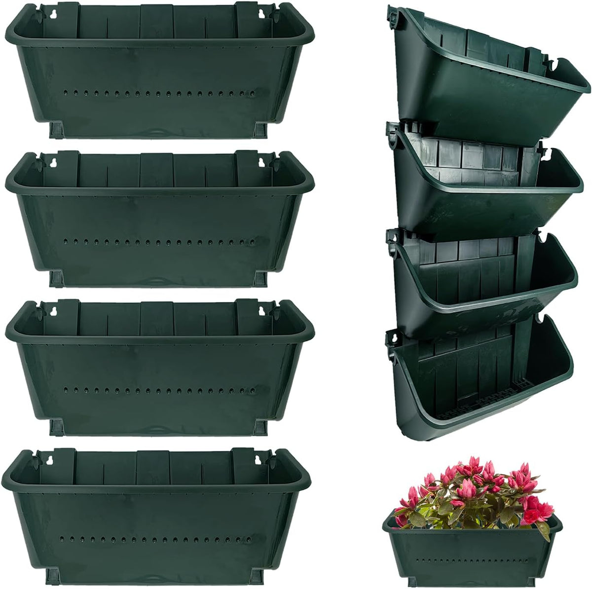 Self-Watering Wall Mounted Planter Set of 4, Indoor and Outdoor Vertical Planter, Stackable Wall Mounted, for Balcony Decoration