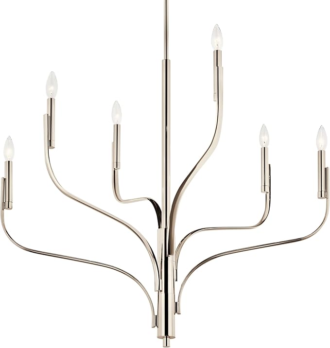 KICHLER Livadia 6-Light Chandelier, Soft Modern-Light in Polished Nickel, for Foyer, Great Room, or Vaulted Dining or Bedroom (33" x 36.25"), 52673PN