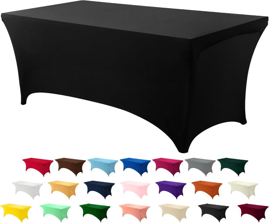 Utopia Kitchen 6FT Spandex Tablecloth [1 Pack, Black] 200 GSM Stretch, Fitted, Washable and Wrinkle Resistant Table Cloth Rectangle Cover for Trade Shows, Wedding, Parties [72Lx30Wx30H Inch]