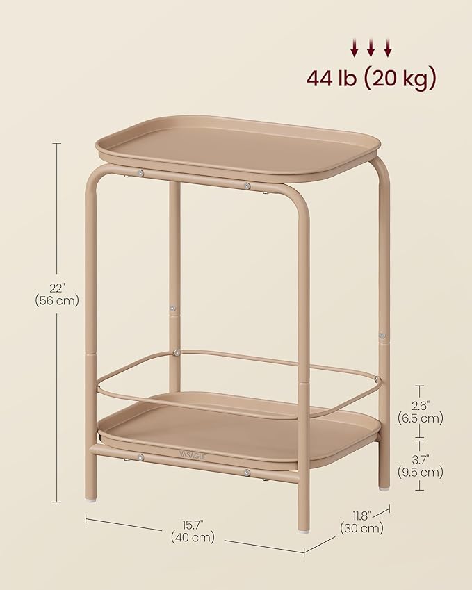 VASAGLE 2-Tier Outdoor Table, Small Side End Table with Tray Storage, Bedside Nightstand for Living Room, Bedroom, Modern Style, Camel Brown ULET243K01