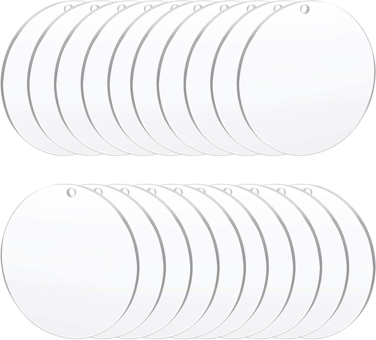Acrylic Clear Ornament Circle Blanks 50 Pieces 1/16" Thick 3.5"/89 mm Transparent Round Acrylic Disc for DIY Crafts with Christmas Tags