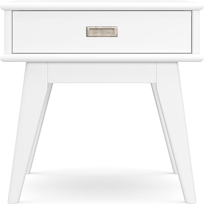 SIMPLIHOME Draper Solid Hardwood 22 inch Wide Rectangle Mid Century Modern End Table in White for The Living Room and Bedroom
