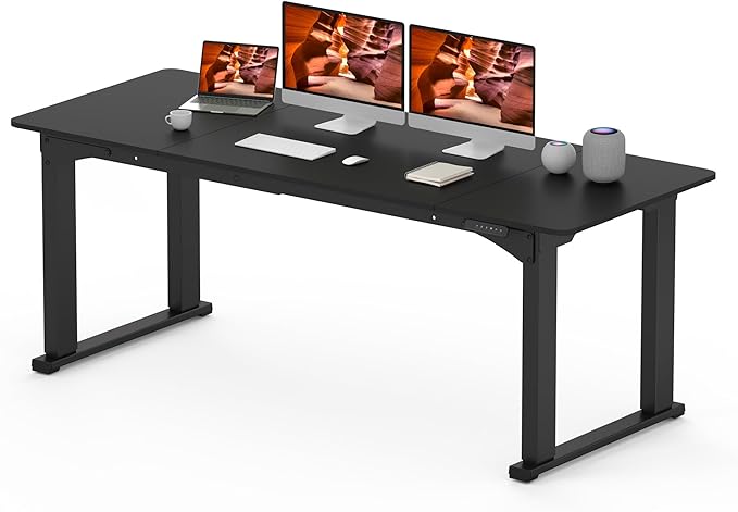 4 Legs Standing Desk, Large 79x31 Inches Electric Adjustable Height Desk with Splice Board, Stand Up Desks Home Office Computer Workstation, Black