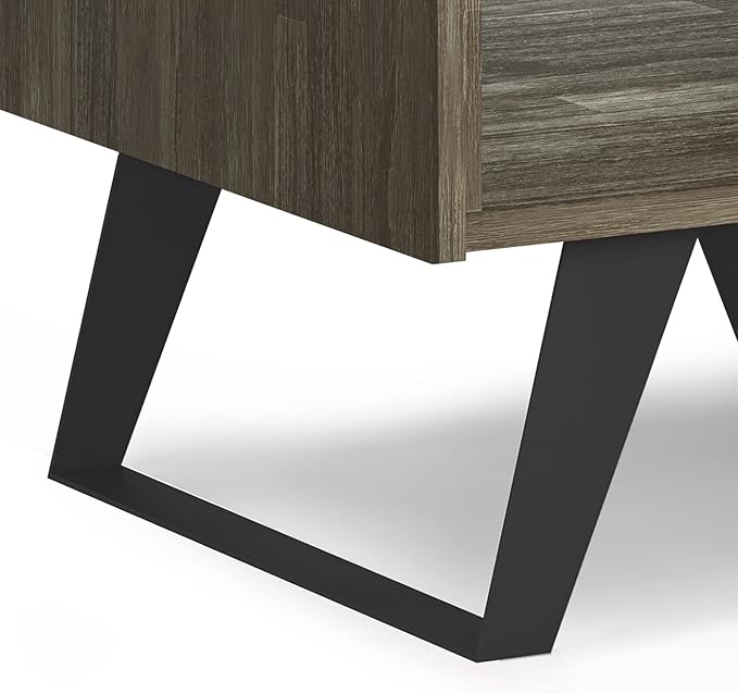 SIMPLIHOME Lowry SOLID ACACIA WOOD and Metal 22 Inch Wide Square Modern Industrial End Side Table in Distressed Grey, For the Living Room and Bedroom
