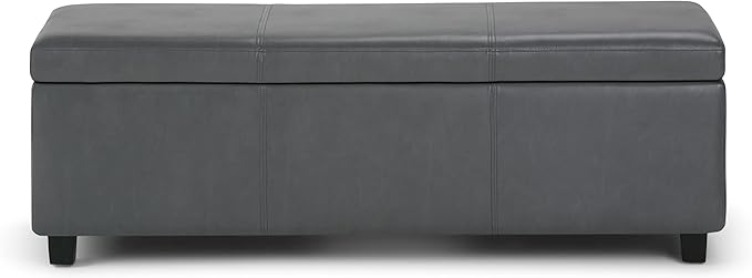 SIMPLIHOME Avalon Storage Ottoman Bench - 48 inch Wide Upholstered Vegan Leather Rectangular Lift-Top Ottoman in Stone Grey, Contemporary Storage Bench for Living Room with High-Density Foam