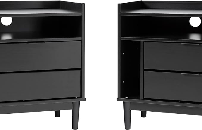 Walker Edison Blythe Mid-Century Modern Tray-Top Storage Nightstands Set of 2 Black