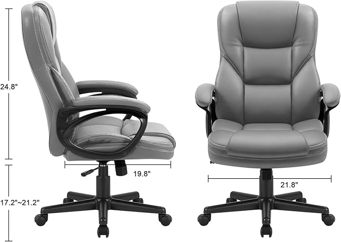 Furmax Office Executive Chair High Back Adjustable Managerial Home Desk Chair, Swivel Computer PU Leather Chair with Lumbar Support (Gray)
