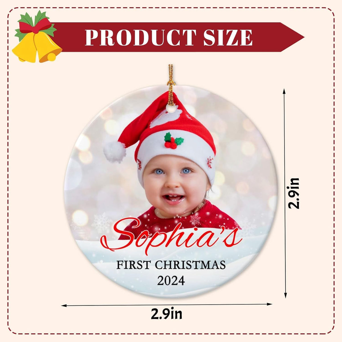 Personalized Baby Christmas Ornaments with Name 2025 Custom Babys First Christmas Name Ornaments,Double-Sided Ceramic Customized Xmas Ornaments for Christmas Tree