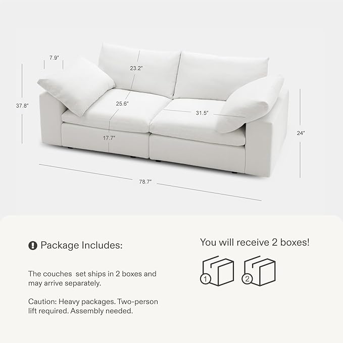 Modular Sectional Sofa, 78.7" L Shaped Modern Sofa Modular Sectional Cloud Couch with Ottoman, Modern Cloud Sectional Couches for Living Room, Deep Seat Sofa with Washable Cover