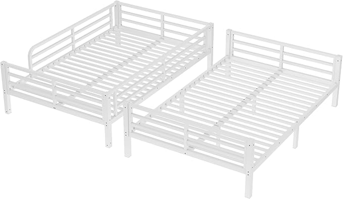 Bellemave Full XL Over Full XL Bunk Bed with Headboard and Build in Ladder, Heavy Duty Bunk Beds with Guardrail, Convertible Bunk Bed, Easy Assemble, Mattress Not Included, White