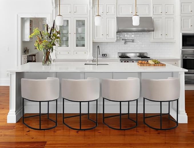 Bar Stools Set of 4, 24" Upholstered Counter Height Bar Stools, Modern Counter Stools with Metal Base for Kitchen Island Dining Room Bar, Cream