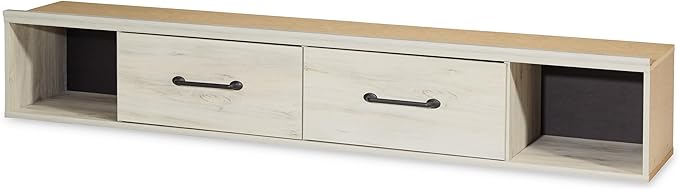 Signature Design by Ashley Cambeck Farmhouse King Panel Platform Bed with 4 Storage Drawers, Cubbies, Sconce Lights and USB Ports, Foundation or Box Spring Not Needed, Whitewash