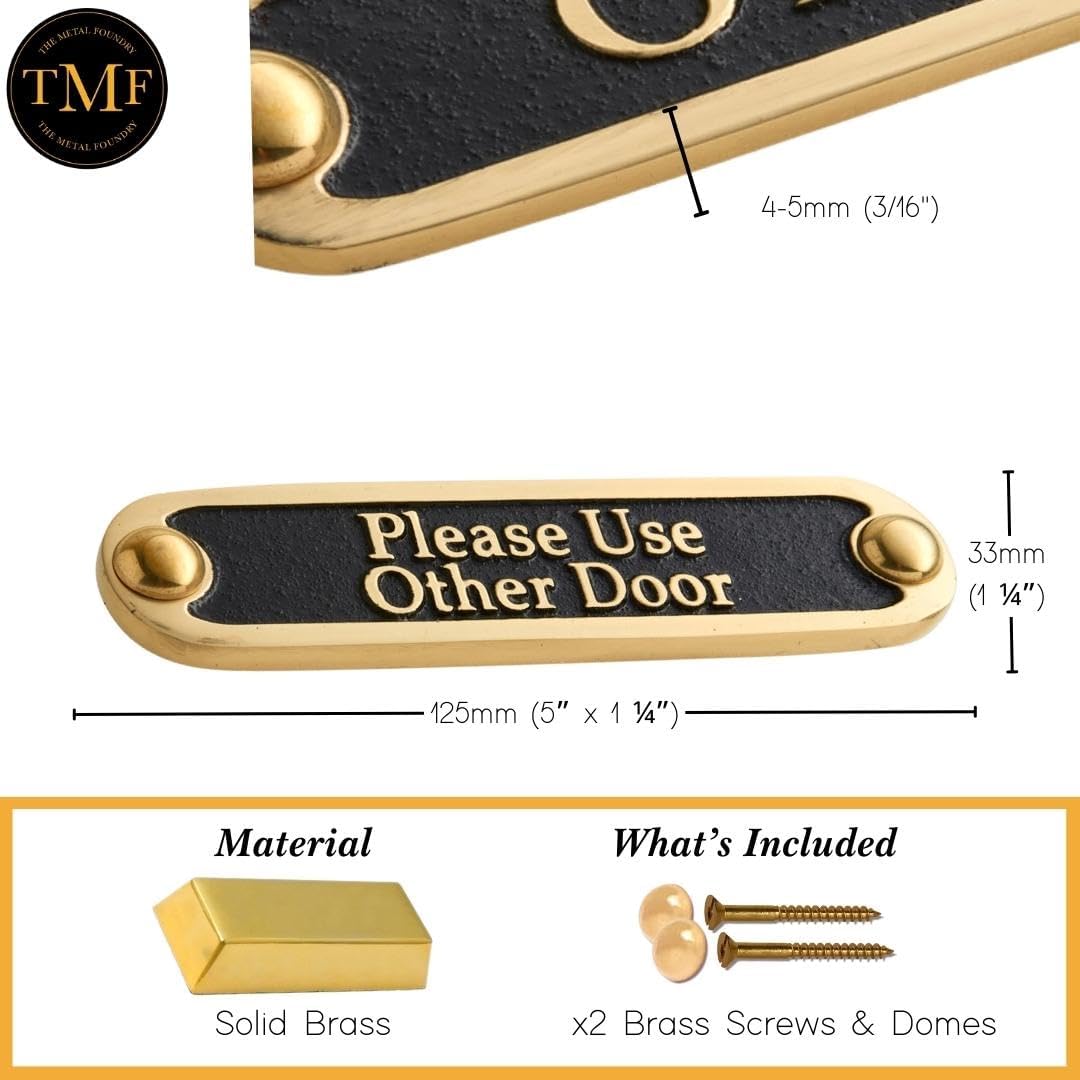 Please Use Other Door Brass Door Sign. Traditional Style Home Décor Wall Plaque Handmade By The Metal Foundry UK.