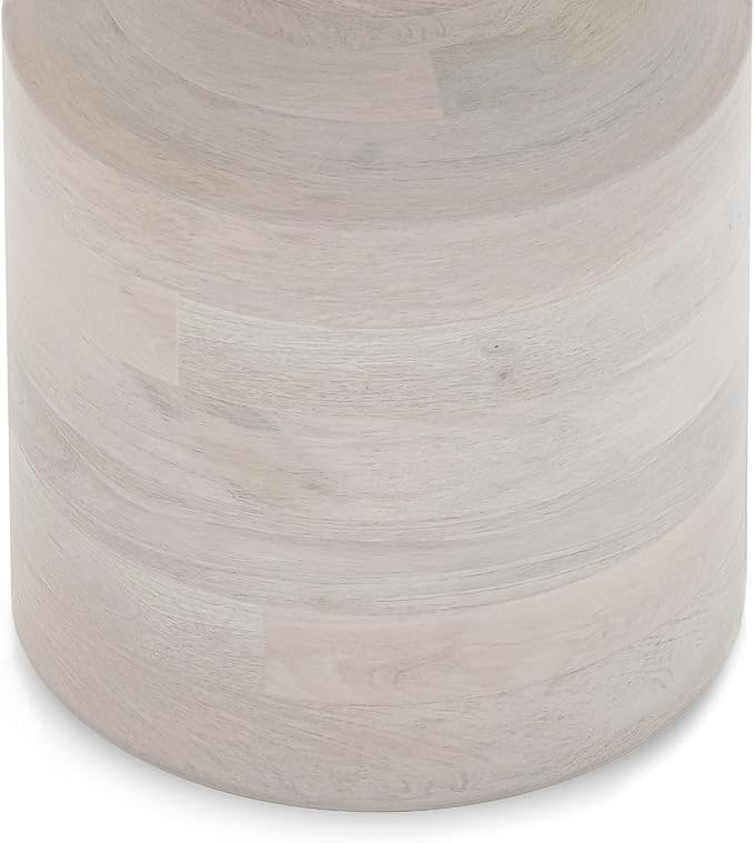 SIMPLIHOME Haynes End Table - 16 inch Wide Solid Mango Wood Round Accent Table with Sculptural Pedestal Base in White Wash, Boho Nightstand or Lamp Stand for Living Room or Bedroom, Assembled