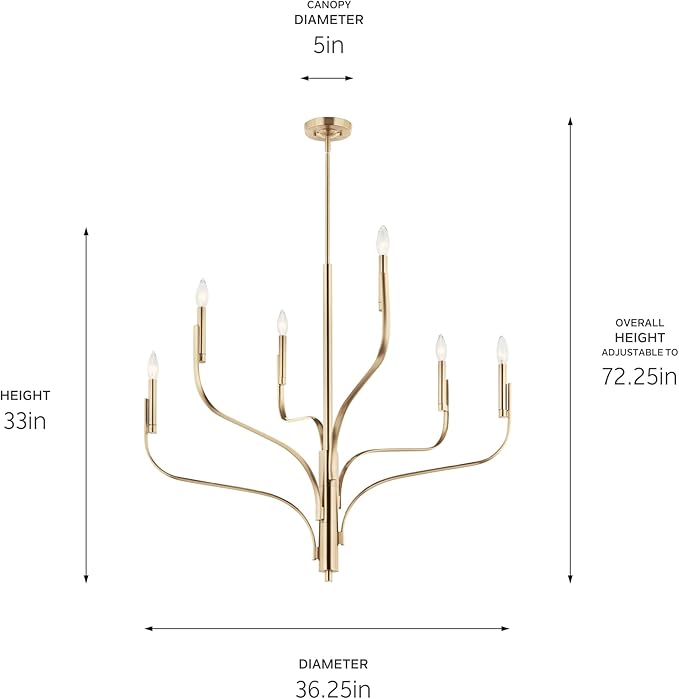 KICHLER Livadia 6-Light Chandelier, Soft Modern-Light in Champagne Bronze, for Foyer, Great Room, or Vaulted Dining or Bedroom (33" x 36.25"), 52673CPZ