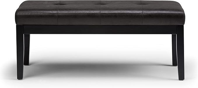 SIMPLIHOME Lacey 41 inch Wide Contemporary Rectangle Tufted Ottoman Bench in Distressed Black Vegan Faux Leather, Assembled, For the Living Room and Bedroom