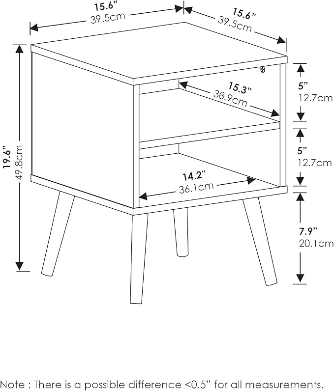 Furinno Claude Side Table, 2-Tier Square End Table with Wooden Legs, Open Shelf Night Stand, Bedside Table, for Living Room, Bedroom, French Oak Grey
