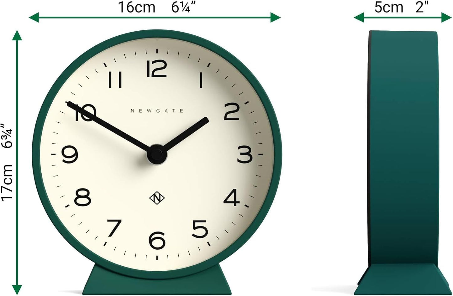 NEWGATE® M Mantel Echo Desk Clock | Modern Round Design | Eden Green | Easy to Read Numbers | Contemporary Style for Desk, Table, Shelf or Bedside