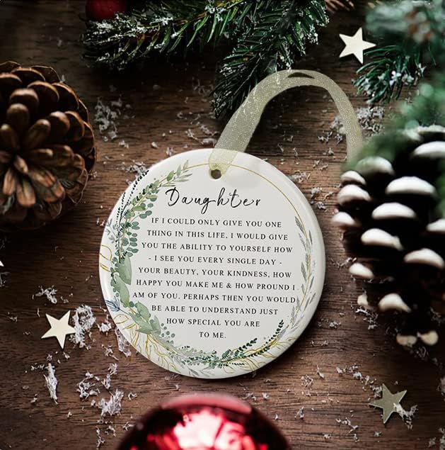 Daughter Ornaments 2025 Daughter Christmas Ornament Xmas Forever Ornament Best Ever Gift Double-Sided Printing Ceramic with Gift Box&Ribbon (2.9"