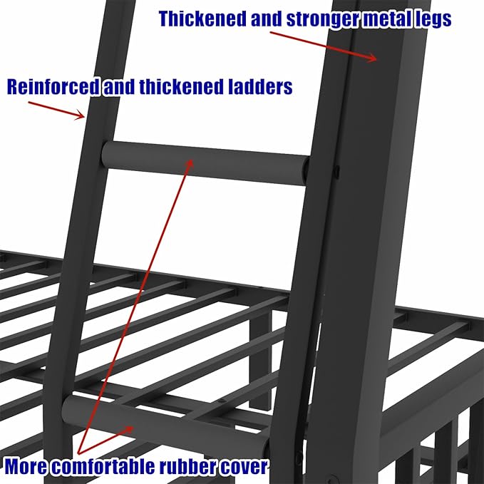 Stronger & Higher Quality Heavy Duty Steel Bunk Bed Full XL Over Queen Size Bunkbed, Thickened Safer More Stable Metal Queen Bunk Bed Frame (Faster Assembly) (Full XL Over Queen)