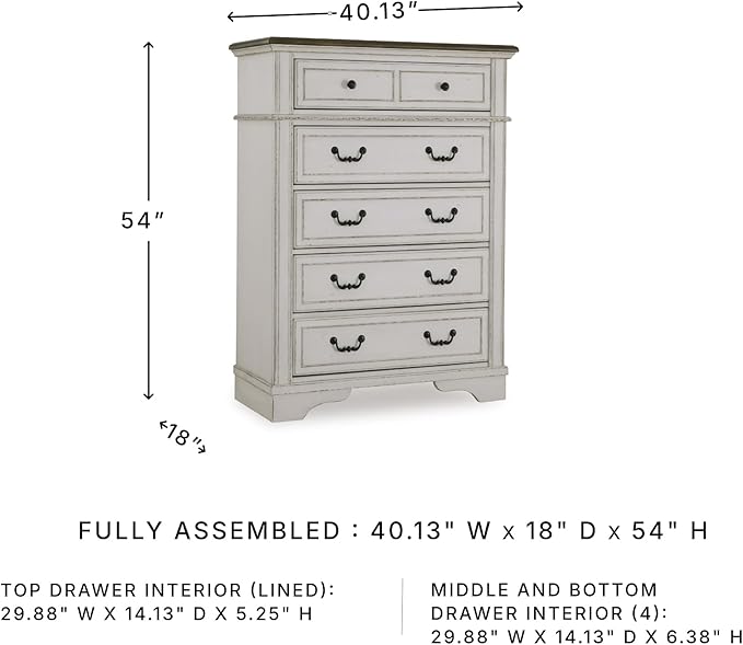 Signature Design by Ashley Blendon Traditional 5-Drawer Chest of Drawers with Safety Stop, White & Dark Brown