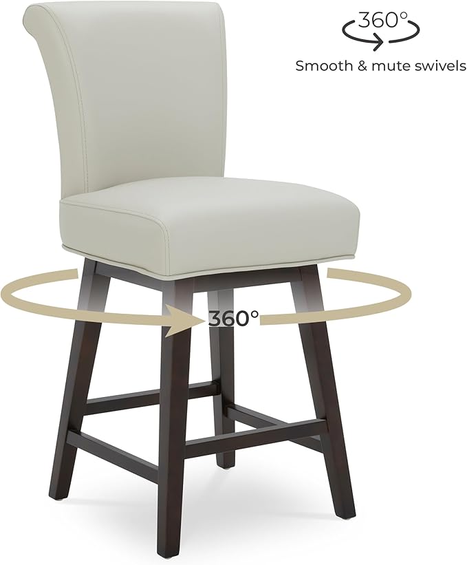 CHITA 26 Inch Counter Height Swivel Bar Stools Set of 2, FSC Certified Modern Upholstered Faux Leather Swivel Barstool Chair with Back, Creamy Grey