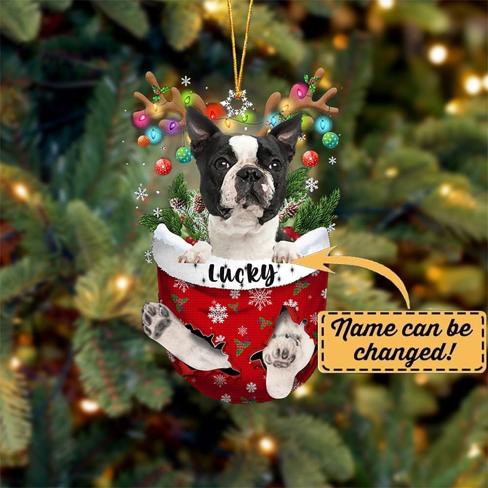 Black Boston Terrier Christmas Tree Ornament - Dog Lovers Gift Idea