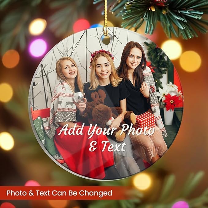 Personalized Best Friend Photo Christmas Ornament Bestie Round Acrylic Ornament with Picture, Friendship Ornaments Keepsake Gifts, Customized Photo Best Friend Ornaments
