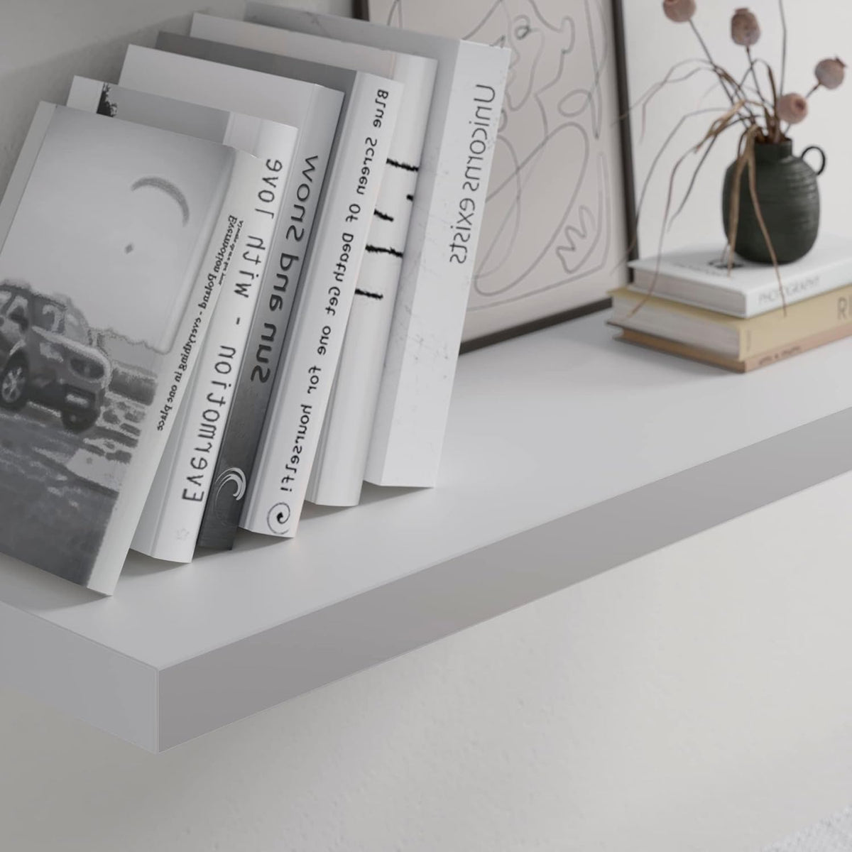 Floating Shelf, Set of 2 Wall Shelf, 24 in W x 12.75 in D x 2 in H Wooden Floating Wall Shelf with Invisible Brackets for Living Room/Bedroom/Bathroom/Kitchen Storage and Decor, White