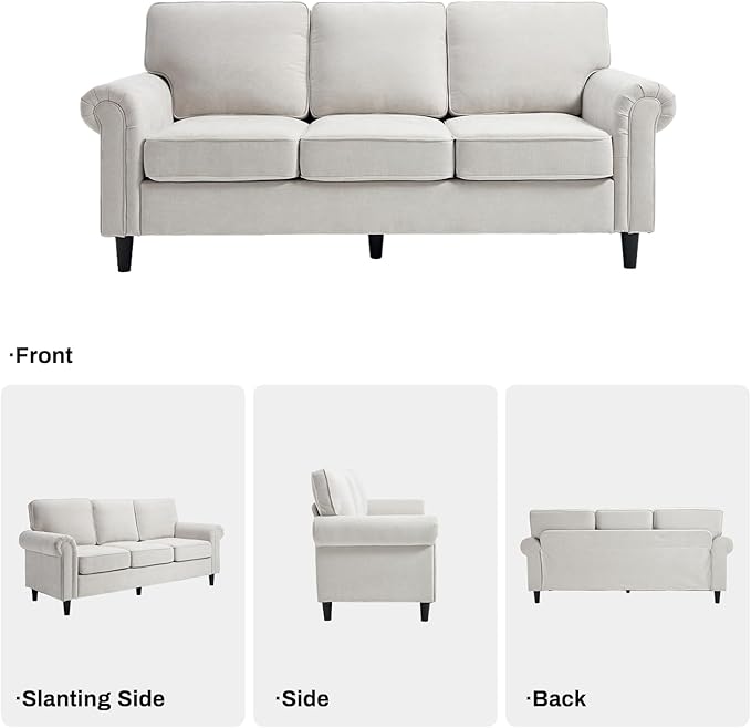Kingfun 3 Seater Couch with Chair, Mid Century Modern Sofa Set with Rolled Arms and Deep Seats, Fluffy Comfort for Living Room, Apartment, Easy Assembly, Beige