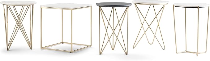 SIMPLIHOME Gabon Modern 18 inch Wide Metal Accent Side Table in White, Gold for the Living Room and Bedroom