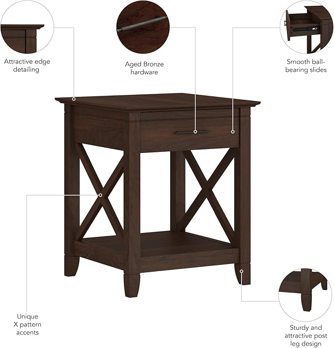 Bush Furniture Key West Nightstand with Drawer, Bing Cherry