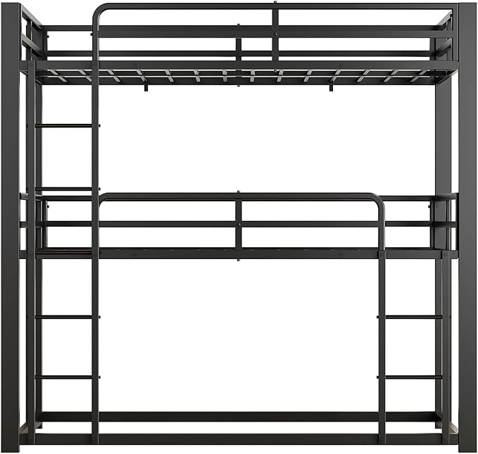 Metal Triple Bunk Bed, Twin Over Twin Over Twin Heavy Duty Bunkbeds, Full-Length Guardrail Family-Friendly for All Ages, Bedroom, No Box Spring Needed, Easy Assembly, Black