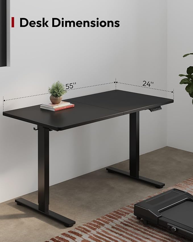 SANODESK Standing Desk Height Adjustable Electric Stand up Desk 55x24 Inches Sit Stand Home Office with Splice Board, Black Frame/Black Top