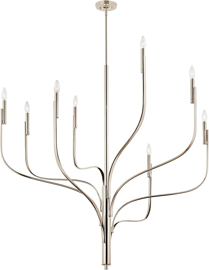 KICHLER Livadia 8-Light Chandelier, Soft Modern-Light in Polished Nickel, for Foyer, Great Room, or Vaulted Dining or Bedroom (47.75" x 47.75"), 52675PN