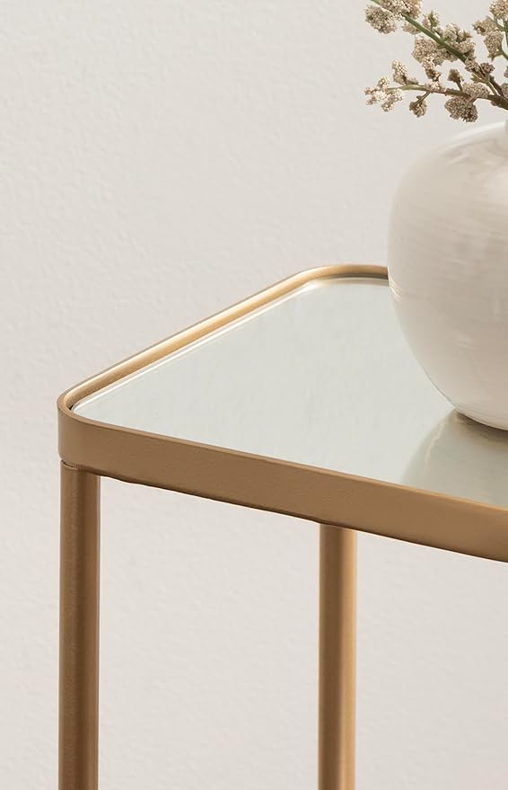 Kate and Laurel Trubey Modern Mirrored Rectangle Narrow Side Table, 16 x 8 x 25, Gold, Modern Glam Slim End Table with Bottom Wire Storage Rack and Mirrored Tabletop