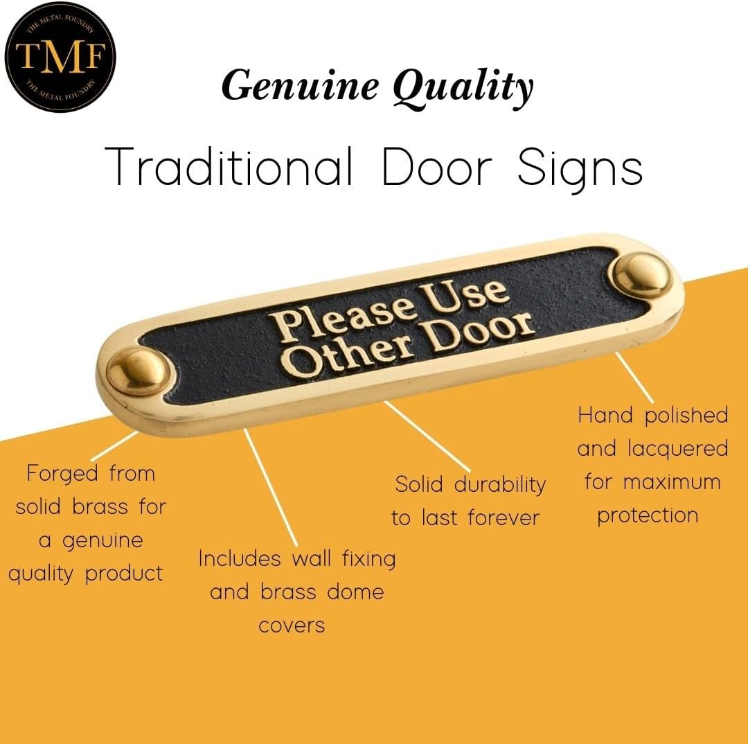 Please Use Other Door Brass Door Sign. Traditional Style Home Décor Wall Plaque Handmade By The Metal Foundry UK.