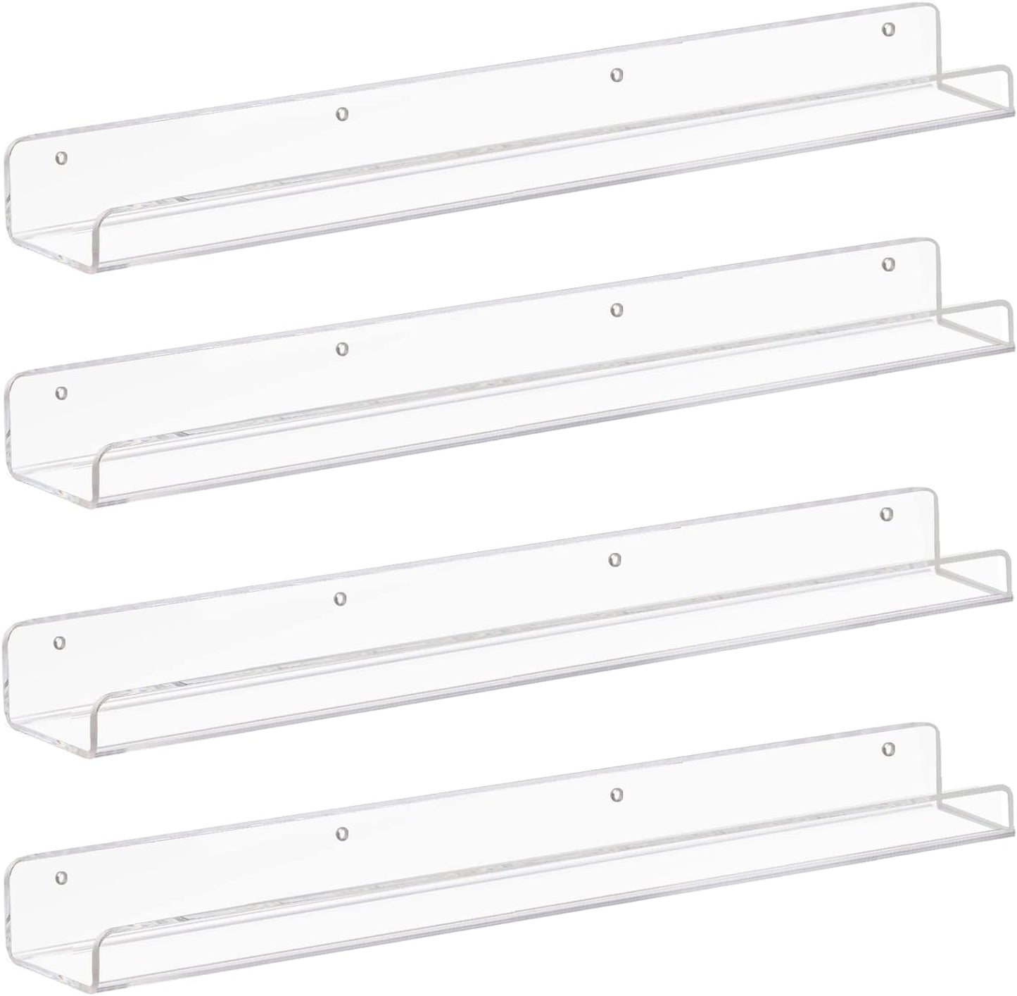 Weiai Clear Acrylic Floating Shelves 24 inches, Wall Bookshelf for Kids, Transparent Book Shelf Ledge for Wall, Set of 4