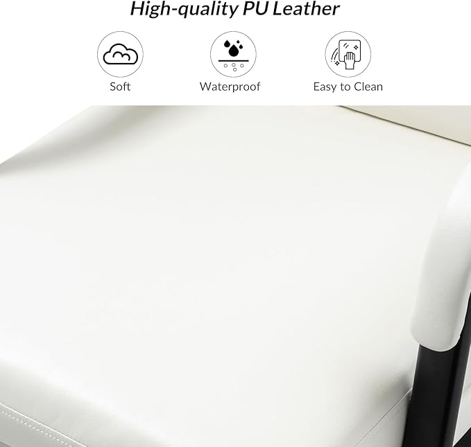 HULALA HOME Modern Faux Leather Home Office Chair with Tilt Lock & Metal Base, Desk Chair with Wheels & Padded Cushion, 360° Swivel Wide Seat Computer Task Chair, White