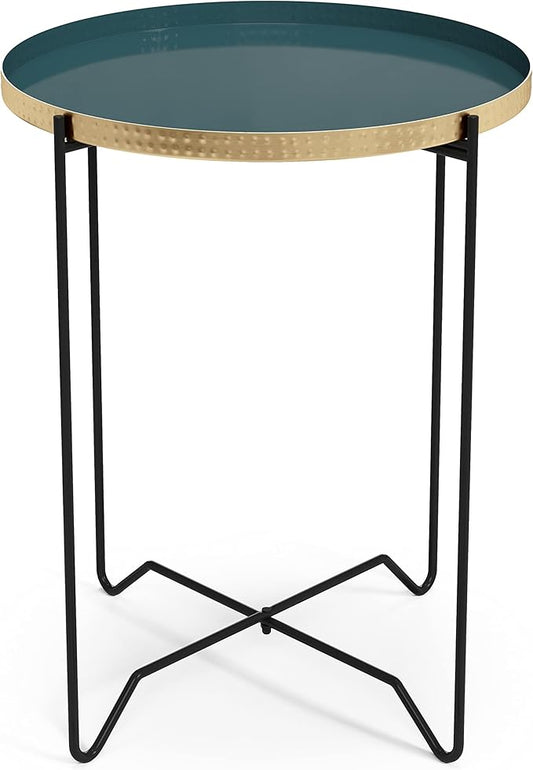 SIMPLIHOME Layton Modern 19 Inch Wide Round Metal Side Table in Teal, For the Living Room and Bedroom