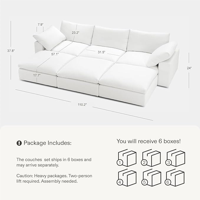 Modular Sectional Sofa, 110.2" U Shaped Modern Sofa Modular Sectional Cloud Couch with Ottoman, Modern Cloud Sectional Couches for Living Room, Deep Seat Sofa with Washable Cover