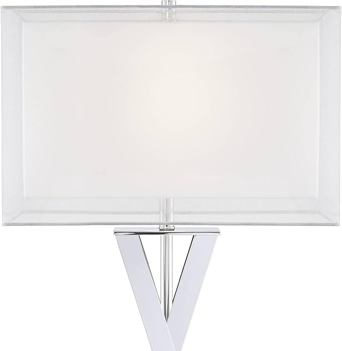 Possini Euro Design Proxima Modern Table Lamp with White Marble Riser 28" Tall Chrome Silver Metal Double Rectangular Shades Decor for Bedroom Living Room Nightstand Bedside Office Kids Room