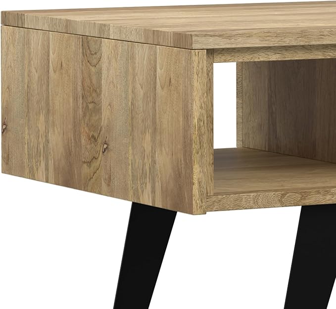 SIMPLIHOME Lowry Solid Mango Wood and Metal 48 inch Wide Rectangle Modern Industrial Coffee Table in Natural for The Living Room and Family Room