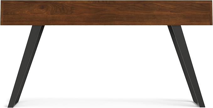 SIMPLIHOME Lowry Console Table - 60 Inch Wide Solid Walnut Veneer and Metal Sofa Table, Modern Industrial Storage Table for Entryway or Living Room with 3 Drawers and Angled Metal Legs