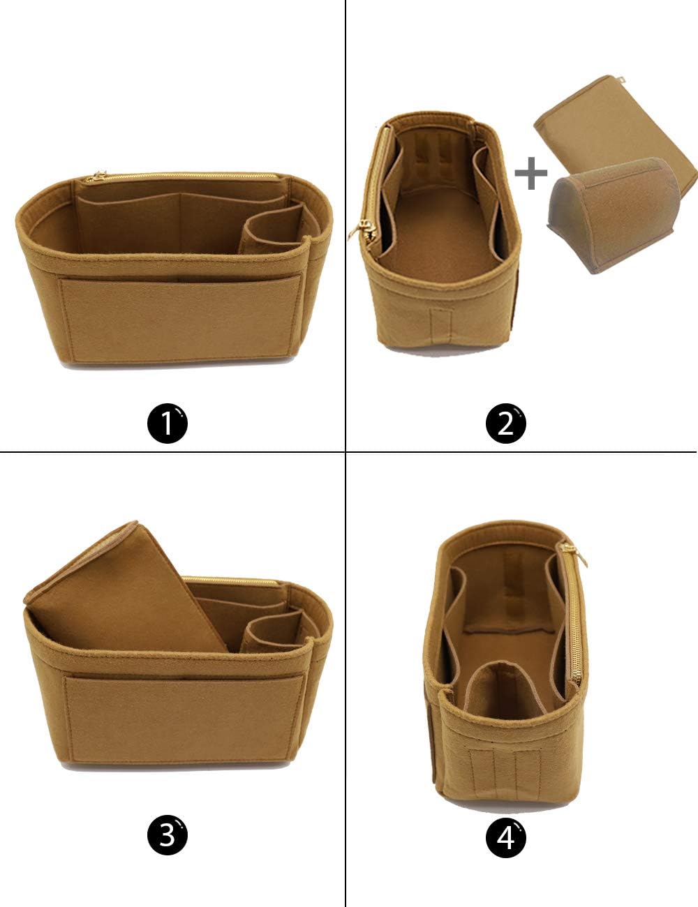 LEXSION Felt Purse Bag Organizer Insert with zipper Bag Tote Shaper Fit Speedy Neverful PM MM
