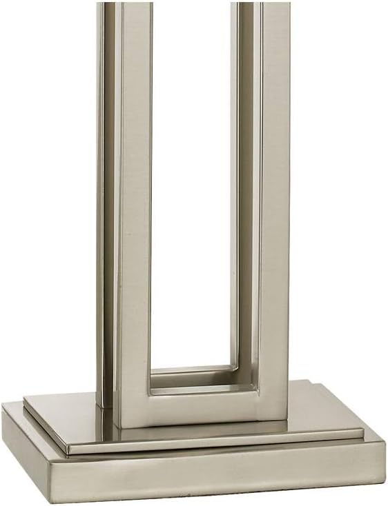 Possini Euro Design Gossard 30" Tall Rectangle Large Modern End Table Lamps Set of 2 Pull Chain Silver Brushed Nickel Finish Metal White Shade Living Room Bedroom Bedside Nightstand House Office