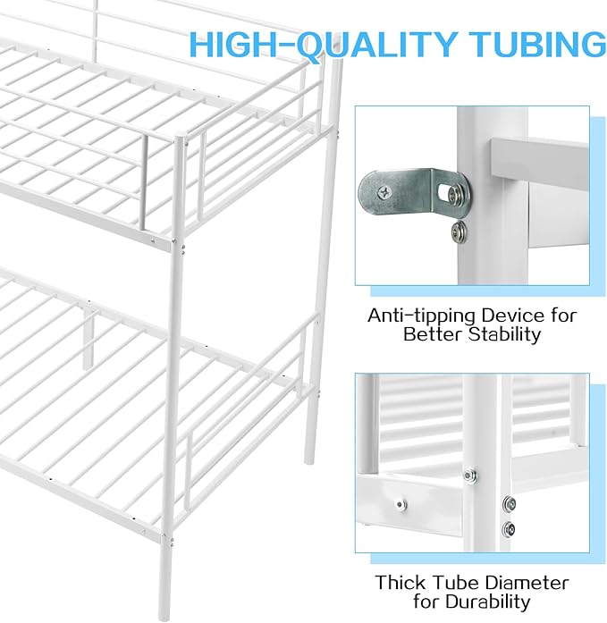 Bunk Bed,Twin Over Twin Bunk Beds for Kids Teens Adults,Heavy Duty Metal Slats Bed Frame with Ladders and Guardrail,400 lbs Capacity,No Spring Box Required,White