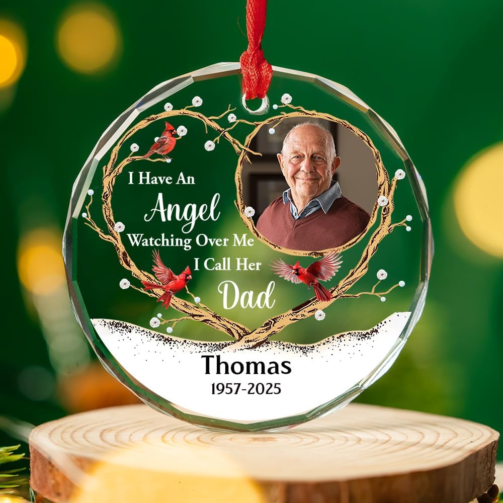 Personalized Angel Ornament for Loss of Loved Ones – an Angel Watching Over Me, Custom Photo Glass Keepsake for Family, Friends, Memorial Ornaments for Deceased